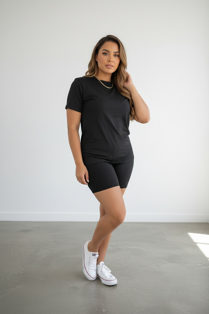 Top & Bottom Solid Colors Biker Shorts Set