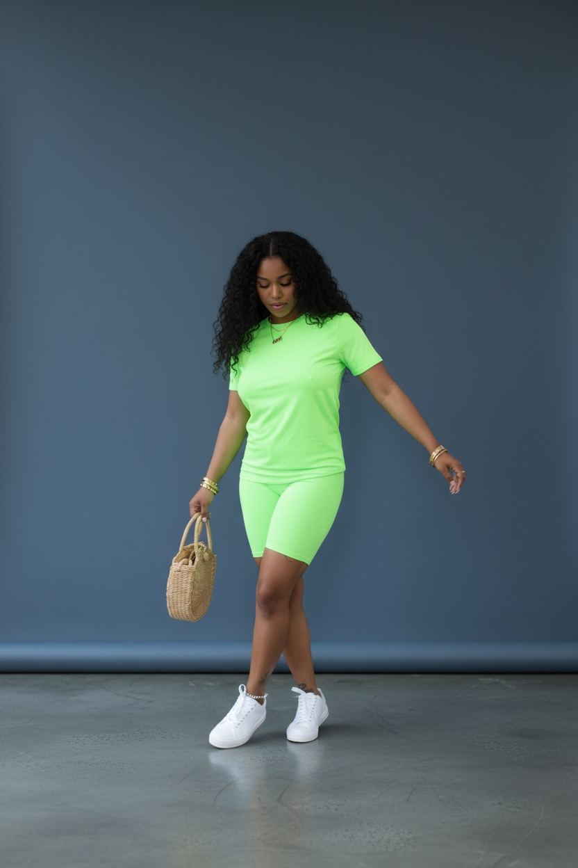 Top & Bottom Solid Colors Biker Shorts Set